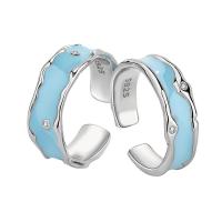 Палец кольцо-латунь, Латунь, Другое покрытие, Регулируемый & открыть & разные стили для выбора & эмаль, небесно-голубой, продается PC