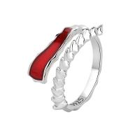 Brass Finger Ring, platinum color plated, Adjustable & for woman & enamel, red 