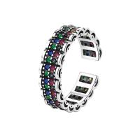 Cubic Zirconia Micro Pave Brass Finger Ring, plated, Adjustable & micro pave cubic zirconia & for woman, multi-colored 