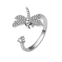 Cubic Zirconia Micro Pave Brass Finger Ring, Dragonfly, platinum color plated, Adjustable & micro pave cubic zirconia & for woman, platinum color 