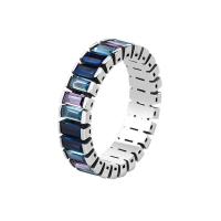 Anilo de dedo de latón, metal, chapado, Ajustable & para mujer & con diamantes de imitación, azul, Vendido por UD