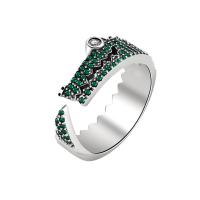 Cubic Zirconia Micro Pave Brass Finger Ring, platinum color plated, Adjustable & micro pave cubic zirconia & for woman, green 