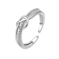 Anilo de dedo de latón, metal, chapado en color de platina, Ajustable & para mujer & con diamantes de imitación, color de platina, Vendido por UD