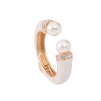 Zinc Alloy Cuff Bangle, with Plastic Pearl, Round, gold color plated, fashion jewelry & enamel & with rhinestone, beige, 16mm, Inner Approx 58mm 