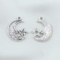 Zinc Alloy Jewelry Pendants, Moon and Star, antique silver color plated, DIY & hollow, silver color Approx 