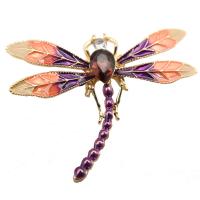 Crystal Brooch, Zinc Alloy, with Crystal, Dragonfly, gold color plated, for woman & enamel 