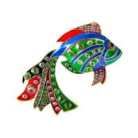 Enamel Brooch, Zinc Alloy, Fish, gold color plated, for woman & with rhinestone, multi-colored 