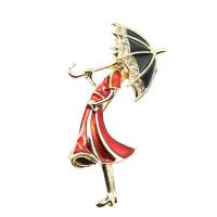 Enamel Brooch, Zinc Alloy, Girl, gold color plated, Unisex & with rhinestone, red 