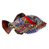 Rhinestone Zinc Alloy Brooch, Fish, gold color plated, for woman & enamel & with rhinestone, multi-colored 