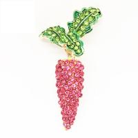 Rhinestone Zinc Alloy Brooch, Carrot, gold color plated, for woman & enamel & with rhinestone, pink 