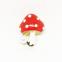 Enamel Brooch, Zinc Alloy, with Plastic Pearl, mushroom, gold color plated, Unisex 