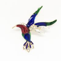 Enamel Brooch, Zinc Alloy, Bird, gold color plated, for woman & with rhinestone, multi-colored 