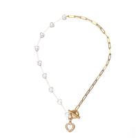 Plastic Pearl Necklace, 304 Stainless Steel, with Crystal & Plastic Pearl, Heart, fashion jewelry & for woman & enamel, golden Approx 17.72 Inch 