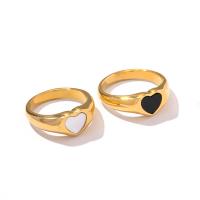 Stainless Steel Finger Ring, 314 Stainless Steel, with Black Shell & White Shell, Heart, Vacuum Ion Plating, fashion jewelry & for woman US Ring 