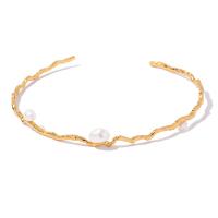 Cultured Freshwater Pearl Brass Bracelet, with Freshwater Pearl, gold color plated, fashion jewelry & for woman, golden 