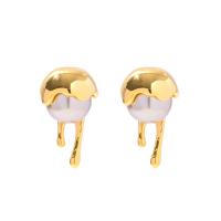 Freshwater Pearl Brass Earring, with Freshwater Pearl, gold color plated, fashion jewelry & for woman 