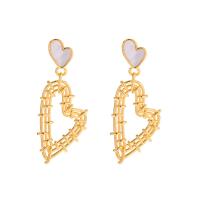 Brass Drop Earring, Heart, gold color plated, fashion jewelry & for woman & hollow, golden 