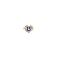 Zinc Alloy Evil Eye Pendant, Heart, gold color plated, DIY & evil eye pattern & enamel & with rhinestone & double-hole 