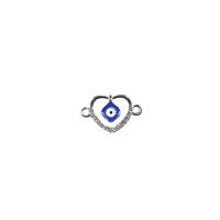 Zinc Alloy Evil Eye Pendant, Heart, plated, DIY & evil eye pattern & enamel & with rhinestone & double-hole & hollow 