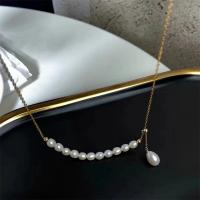 Freshwater Pearl Brass Necklace, with Brass, fashion jewelry & for woman, white Approx 17 Inch 