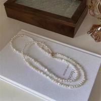 Natural Freshwater Pearl Long Necklace, with Brass, fashion jewelry & for woman, white, 3-4mm Approx 17 Inch 