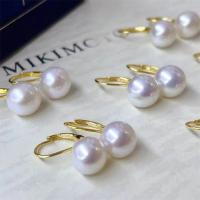 Boucles d'oreilles d'eau douce de Perle , perle d'eau douce cultivée, avec laiton, bijoux de mode & pour femme, blanc, 10-11mm, Vendu par paire