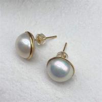 Freshwater Pearl Brass Earring, with Brass, gold color plated, fashion jewelry & for woman, white, 11-12mm 