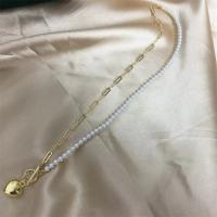Ожерелье из пресноводных жемчуг на латунной цепочке, Пресноводные жемчуги, с Латунь, плакирован золотом, ювелирные изделия моды & Женский, белый, 3.5-4mm, длина:Приблизительно 17 дюймовый, продается PC