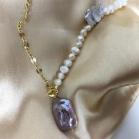 Ожерелье из пресноводных жемчуг на латунной цепочке, Пресноводные жемчуги, с Латунь, плакирован золотом, ювелирные изделия моды & Женский, белый, длина:Приблизительно 17 дюймовый, продается PC