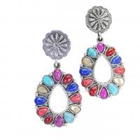 Turquoise Drop Earring, Zinc Alloy, with turquoise & Red Agate, antique silver color plated, fashion jewelry & for woman 