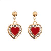 Stainless Steel Drop Earring, 304 Stainless Steel, with Crystal, Heart, fashion jewelry & for woman & enamel 15mm,30mm 