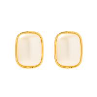 Freshwater Pearl Brass Earring, with Freshwater Pearl, Square, gold color plated, fashion jewelry & for woman 