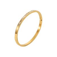 Stainless Steel Bangle, 314 Stainless Steel, Donut, Vacuum Ion Plating, fashion jewelry & micro pave cubic zirconia & for woman, golden, 4mm, Inner Approx 59mm 