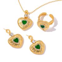 Cubic Zirconia Micro Pave Brass Jewelry Sets, finger ring & earring & necklace, Heart, gold color plated, fashion jewelry & micro pave cubic zirconia & for woman 