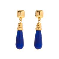 Gemstone Drop Earring, Brass, with Lapis Lazuli, Teardrop, gold color plated, fashion jewelry & for woman, dark blue 