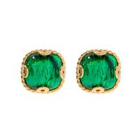Rhinestone Brass Stud Earring, with Resin Rhinestone, gold color plated, fashion jewelry & for woman, green 
