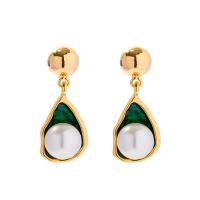 Freshwater Pearl Brass Earring, with Freshwater Pearl, Teardrop, gold color plated, fashion jewelry & for woman 