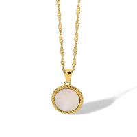 Stainless Steel Jewelry Necklace, 314 Stainless Steel, with White Shell, with 5cm extender chain, Flat Round, Vacuum Ion Plating, fashion jewelry & for woman, golden, 16mm cm 