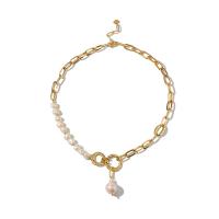 Freshwater Pearl Brass Necklace, with Freshwater Pearl, gold color plated, fashion jewelry & for woman, golden Inch 