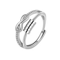 Cubic Zirconia Micro Pave Brass Finger Ring, platinum color plated, Adjustable & for woman, platinum color 