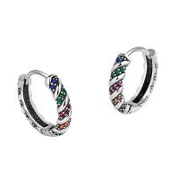 Cubic Zirconia Pendiente Brass Micro Pave, metal, Donut, chapado en color de platina, micro arcilla de zirconia cúbica & para mujer, color de platina, 3.5x16.3mm, Vendido por Par