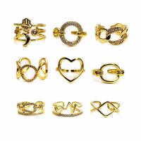 Цирконий Micro Pave Латунь палец кольцо, высокое качество покрытием и никогда не увядает, ювелирные изделия моды & разные стили для выбора & инкрустированное микро кубического циркония & Женский, Золотой, продается PC