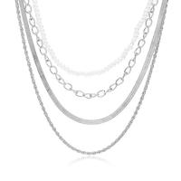 Mode-Multi-Layer-Halskette, Zinklegierung, mit ABS-Kunststoff-Perlen, mit Verlängerungskettchen von 7cm, plattiert, Modeschmuck & mehrschichtig & für Frau, keine, Länge:50 cm, verkauft von PC