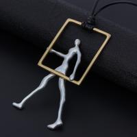 Zinc Alloy Sweater Chain Necklace, with PU Leather, plated, fashion jewelry & for woman Approx 80 cm 