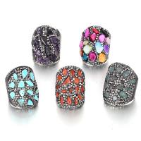 Gemstone Zinc Alloy Finger Ring, with Gemstone & for woman & with rhinestone 