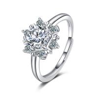 Cubic Zircon Brass Finger Ring, with Cubic Zirconia, Snowflake, platinum color plated, Adjustable & for woman, platinum color, 10mm, Inner Approx 16mm 