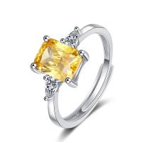 Cubic Zircon Brass Finger Ring, with Cubic Zirconia, Rectangle, platinum color plated, Adjustable & for woman, yellow, 8mm, Inner Approx 16mm 