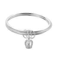 Brass Bangle, Crown, silver color plated & for woman 