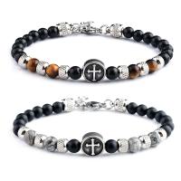 Gemstone Bracelets, with 304 Stainless Steel, fashion jewelry & for man, 6mm Approx 7.68 Inch 
