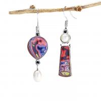 Asymmetric Earrings, Zinc Alloy, with Freshwater Pearl & Lampwork, antique silver color plated, fashion jewelry & for woman 